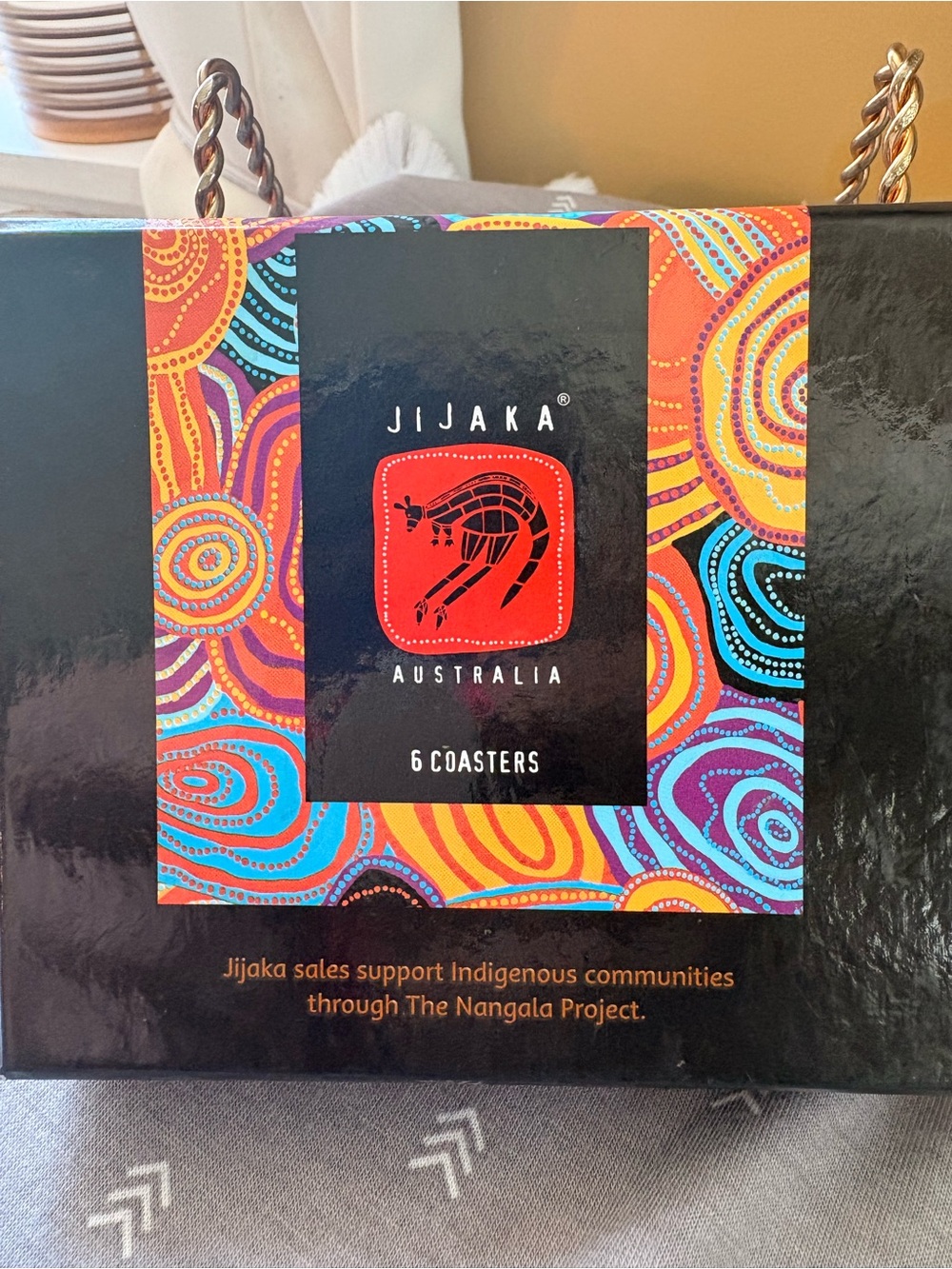Jijaka Australia Aboriginal Art 6 Coaster Set - Colorful Dot Painting Designs.